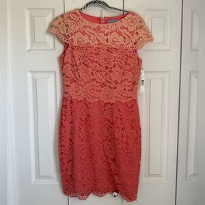 ANTONIO MELANI Coral and Peach Lace Midi Dress